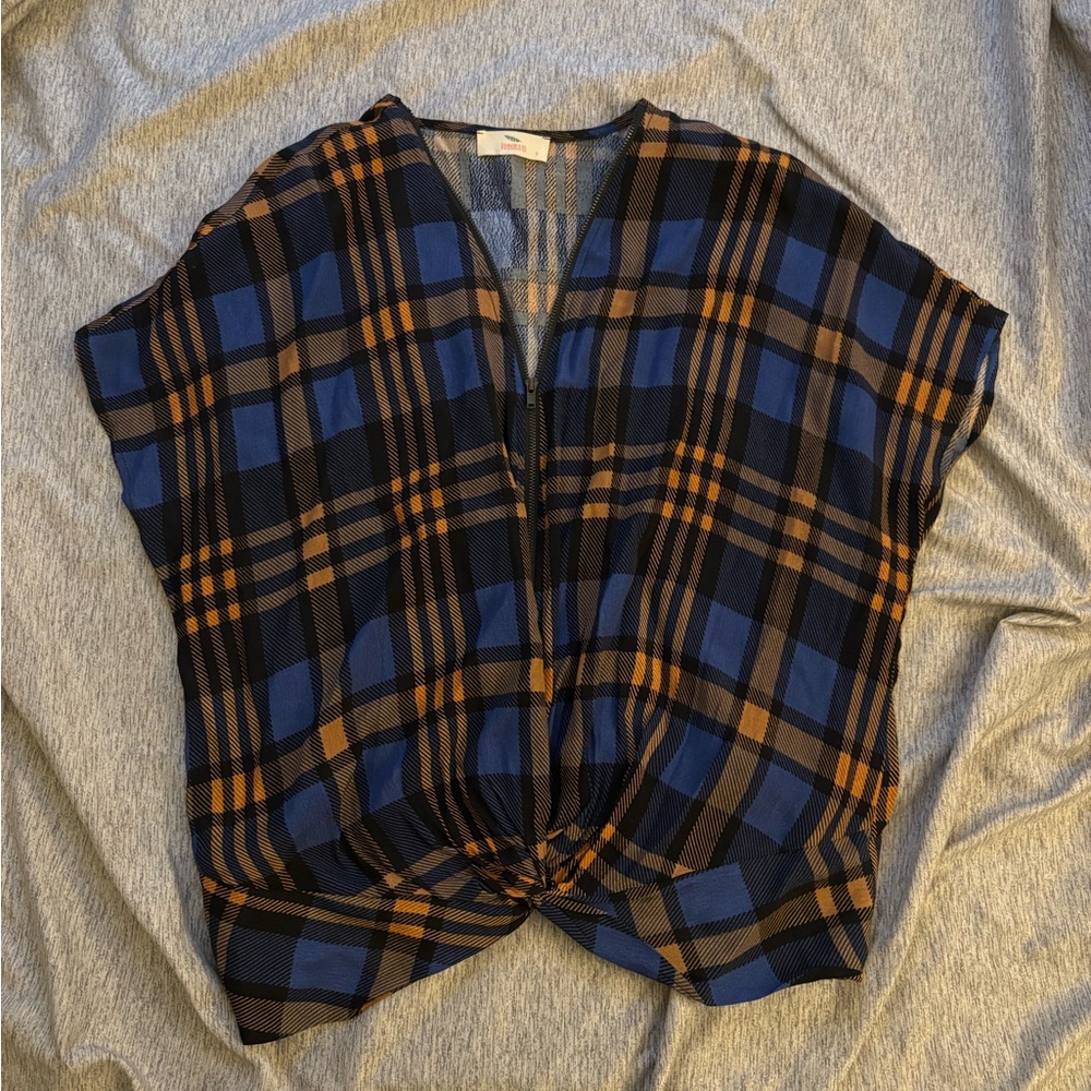 Plaid Zip Up Blouse